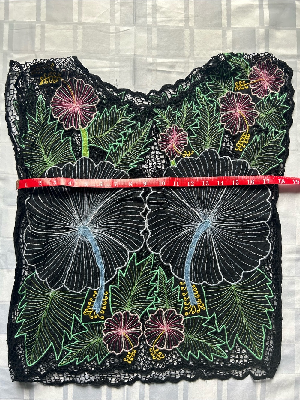 Black Floral Embroidered Lace Capped Sleeve Top - Picture 8 of 16